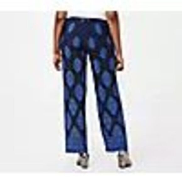 Susan Graver Womens 2X Printed Pants Navy Blue Liquid Knit Wide Leg NWT - Picture 2 of 6